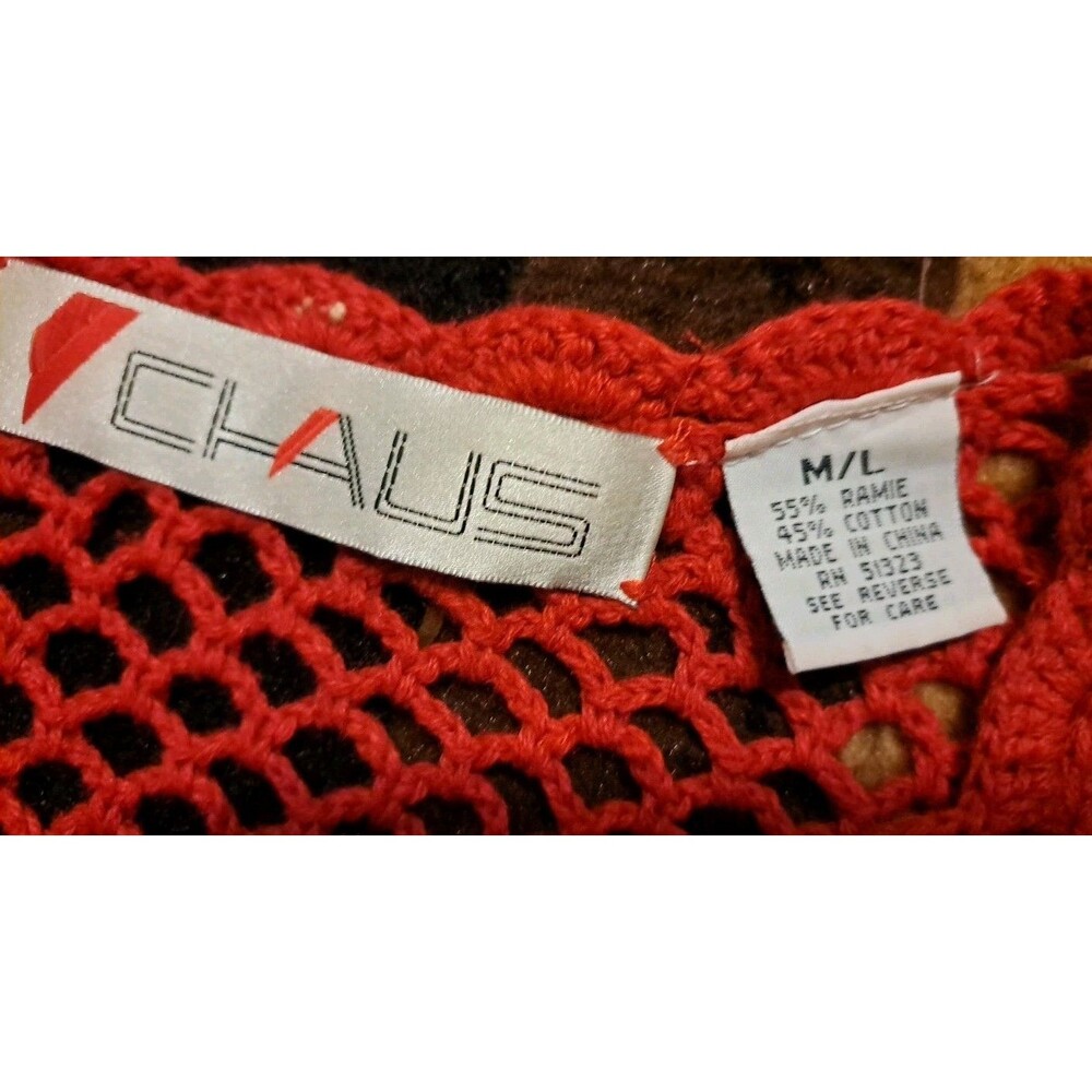 VTG Chaus Woman Crochet Sweater M L Red Open Knit Dolman Sleeves Cottagecore - Picture 5 of 7